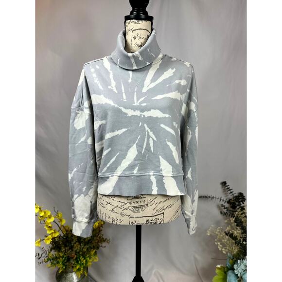 525 America Turtleneck Dolman Sleeves Sweatshirt Gray White M - Picture 1 of 11
